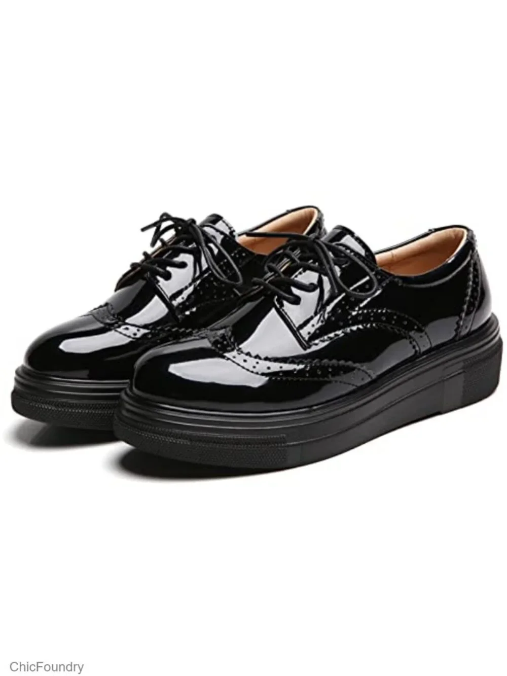 Women's Platform Lace-Up Oxford Shoes Water Resistant Leather Wingtips Brogues